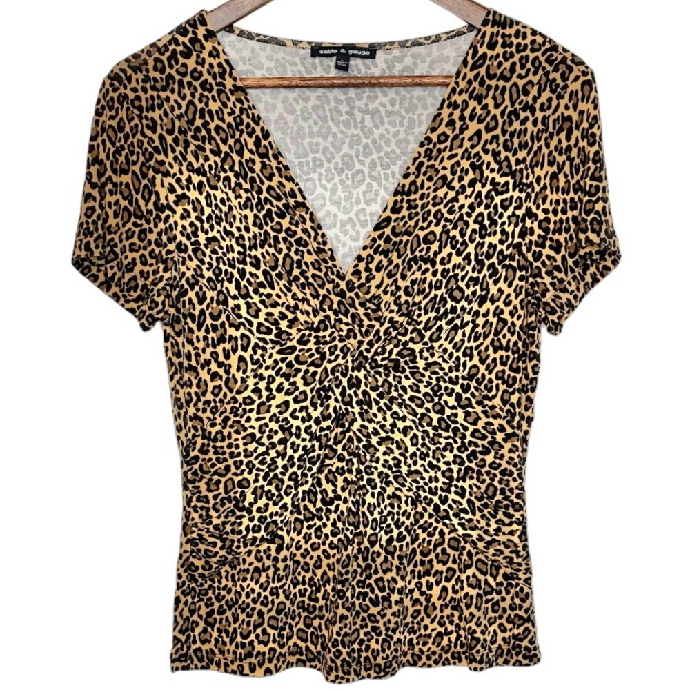 Cable & Gauge Animal Print V-Neck Top